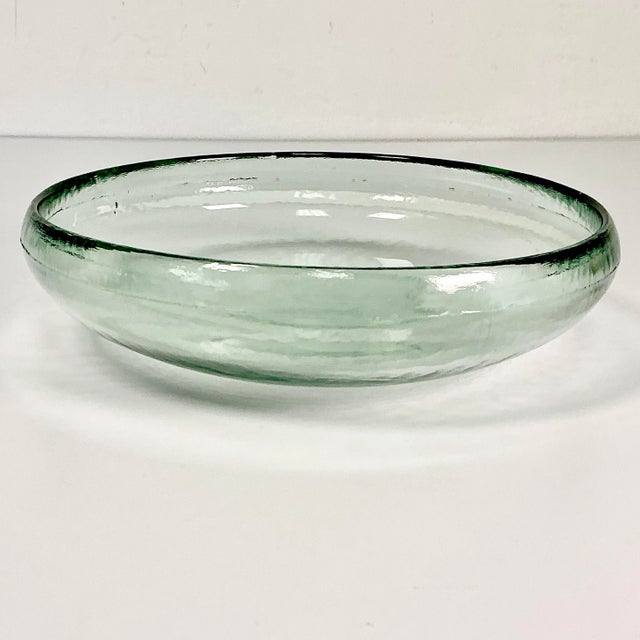 1980s 1980s Vintage Boho Chic Mexican Handblown Green Glass Serving Bowl For Sale - Image 5 of 7