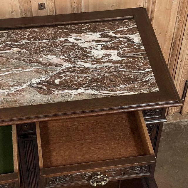 19th Century French Henri II Renaissance Revival Walnut Marble Top Buffet For Sale - Image 10 of 15