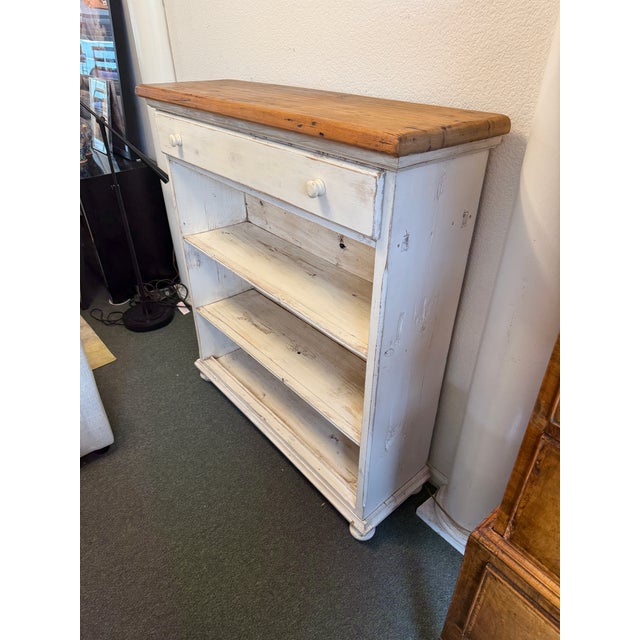 Shabby Chic White + Tan Bookshelf, Vintage For Sale - Image 9 of 12