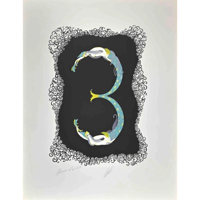Modern Erté, Le 3, Lithograph, 1968 For Sale - Image 3 of 3