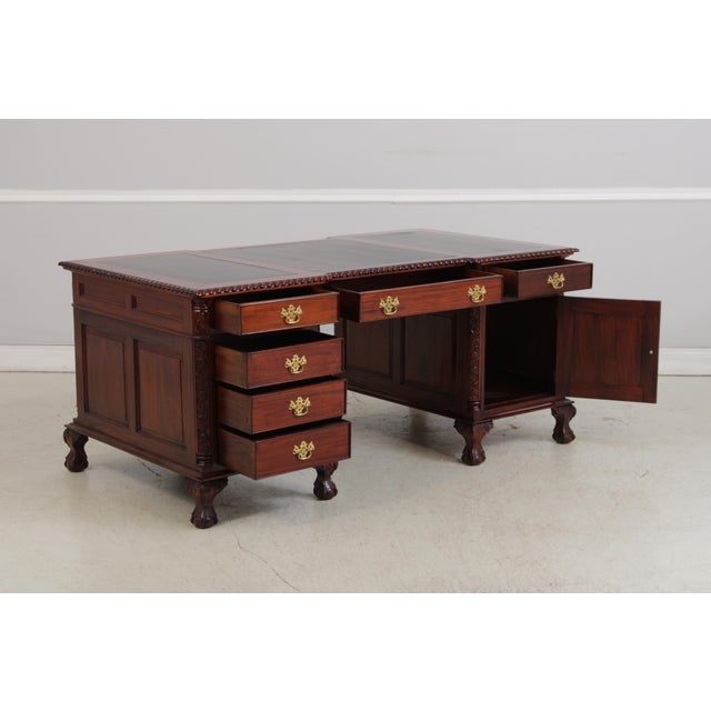 Wood Chippendale Style Ball & Claw Mahogany Partners Desk For Sale - Image 7 of 17