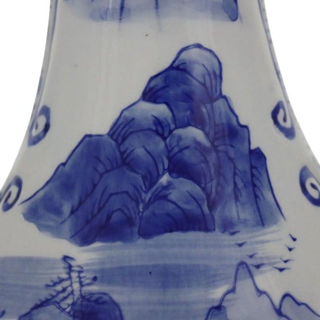 Chinese Scenic Blue & White Stoneware Pillow Vase 20thC For Sale - Image 6 of 8