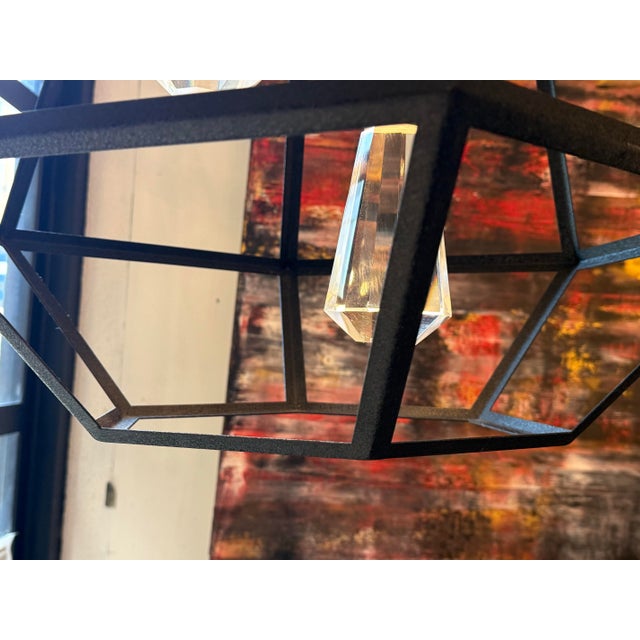 Metal Contemporary Faceted Geometric Lantern Shape Three Light Pendant For Sale - Image 7 of 12