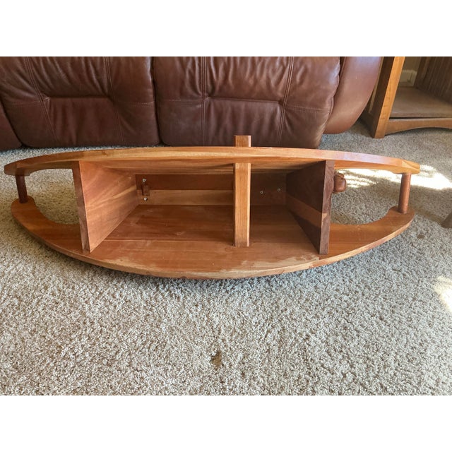 47” Vintage Handcrafted Rocking Horse Solid Cherry Wood,with Leather Bridle and Ears, Carved Mane For Sale - Image 9 of 10