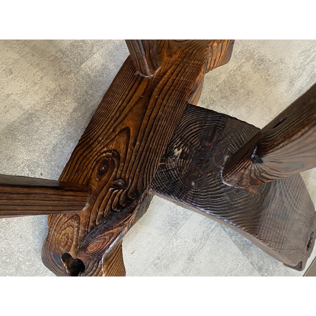 Vintage Brutalist Tripod Chair in Carved Wood, 1970s For Sale - Image 13 of 18