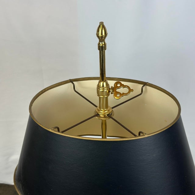 Vintage Baldwin Solid Brass Bouillotte 2 Arm Candlestick Table Lamp with original shade. Ships quickly via FedEx Home...