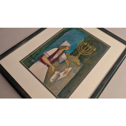 Illustration Framed Matted Painting by Aharon Shevo: A Cover Illustration for the Book: "Tales of the Prophet Samuel: Retold for Jewish Youth".1969 For Sale - Image 3 of 18