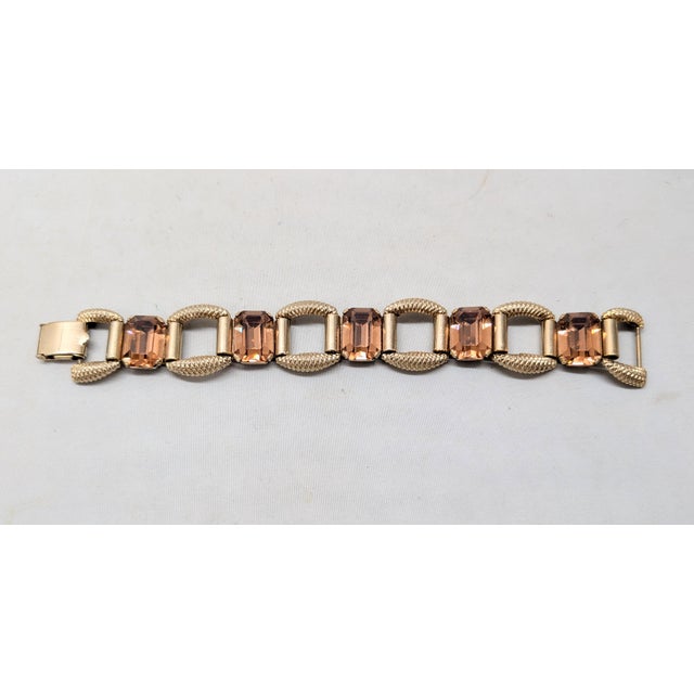 Mid-Century Modern Vintage Signed Napier Goldtone Emerald Cut Faux-Topaz Bracelet For Sale - Image 3 of 10