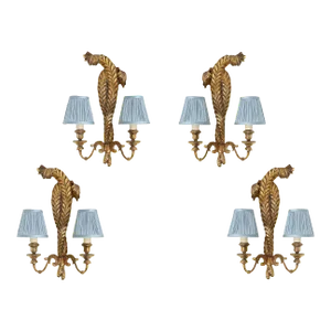 Set of Four Gilt and Brass Prince of Wales Double Arm Sconces