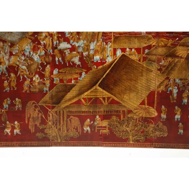 Set of Six Red Lacquered Chinoiserie Panels For Sale - Image 4 of 13