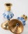 Blue Vintage Delft Floral Blue and White Ceramic and Brass Candlesticks, a Pair 1950s For Sale - Image 8 of 9