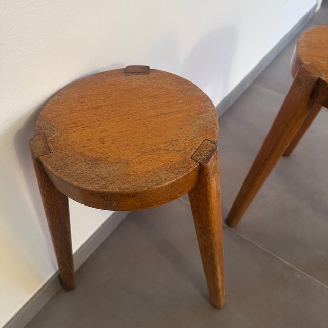 Tripod Stools in Beech, 1940s, Set of 2 For Sale - Image 12 of 13