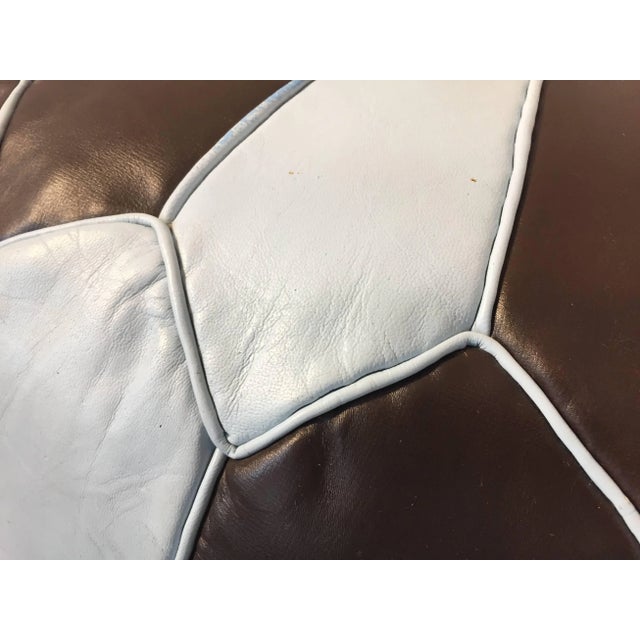 Moroccan Round Leather Pouf Hand-Tooled in Marrakesh For Sale In Palm Springs - Image 6 of 11