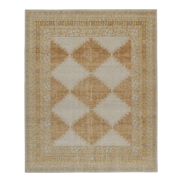 Rug & Kilim’s Distressed Tribal Style Rug in Gold, Gray and Blue Patterns For Sale