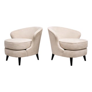 Pair of “Concha” Armchairs in Grey Ultra Suede, Joaquim Tenreiro, 1960s - Lot 215A For Sale