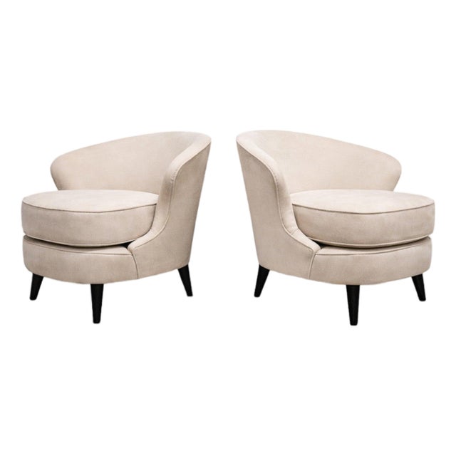 Pair of “Concha” Armchairs in Grey Ultra Suede, Joaquim Tenreiro, 1960s - Lot 215A For Sale