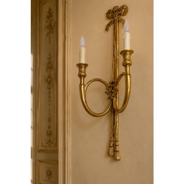 Late20C French Maker Louis XVI Gilt Bronze Sconces Wall Lamps-Pair For Sale - Image 11 of 18
