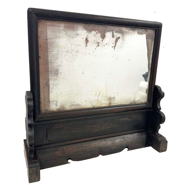 Antique Chinese Wooden/Revers Painting Glass Table Screen For Sale - Image 9 of 9