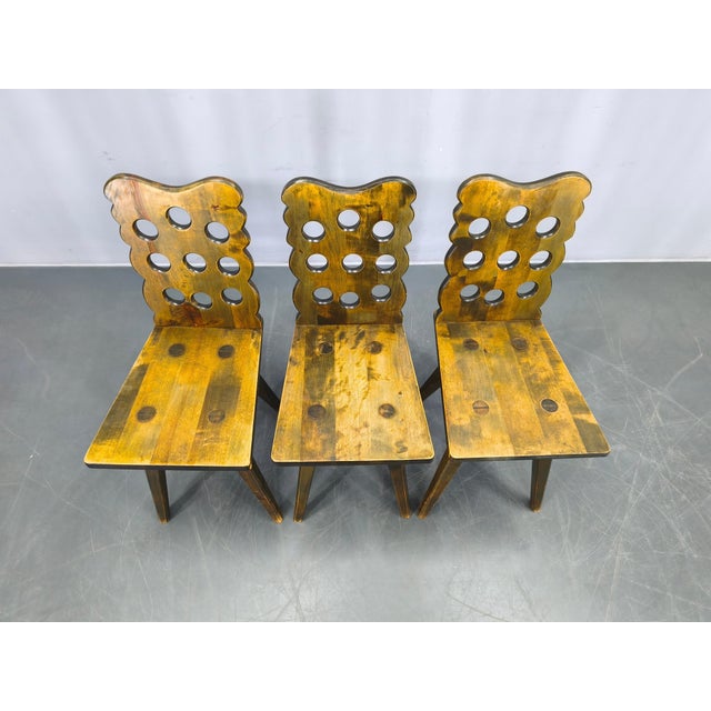 1950s Brutalist Wooden Chairs, Former Czechoslovakia, 1950s, Set of 3 For Sale - Image 5 of 16
