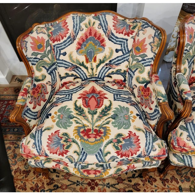 Vintage Pair of French Louis XV Style Beautifully Upholstered Bergere Chairs For Sale - Image 4 of 9