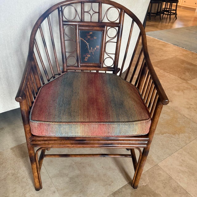 Rare Botanical Maitland-Smith Brighton Pavilion Burnt Bamboo Armchair – Mid-Century Chinoiserie For Sale - Image 12 of 12