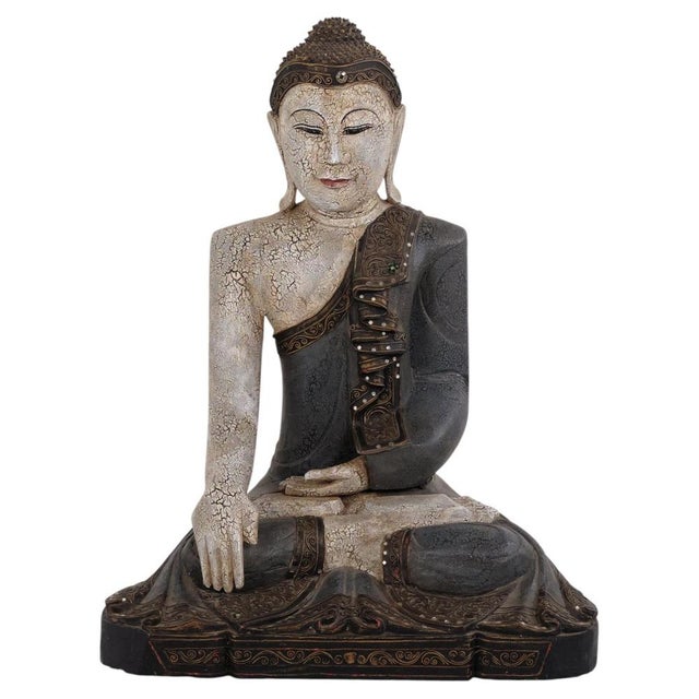 Buddha Figure in Carved Wood, Thailand, 1920 For Sale - Image 10 of 10