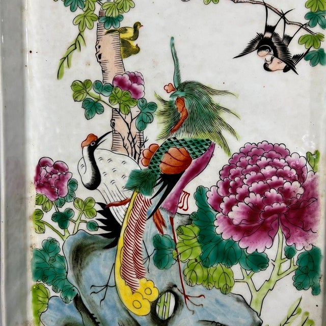 1970s Chinese Famille Rose Porcelain Rectangular Tray With Phoenix and Peonies For Sale - Image 9 of 9