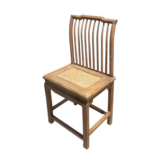 Wood Antique Cantonese Natural Carved Elm Wood Chinoiserie Side Chair 36.5" H For Sale - Image 7 of 7