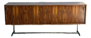 In Style of Richard Young for Merrow Associates Rosewood Sideboard Credenza Chrome Base Storage Unit MCM United Kingdom 1970s