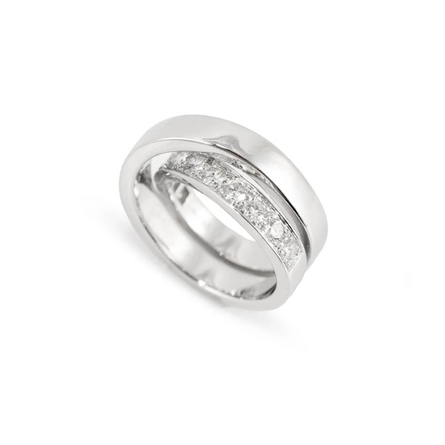 Modern Ladies Cartier Paris Nouvelle Vague 18k White Gold Diamond Crossover Band Ring, Size 6 For Sale - Image 3 of 9