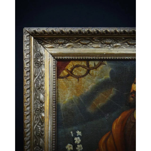 Saint joseph holding a lily, oil on canvas, 18th-century french school, 51x48 cm, gilt wood frame a portrait at the...