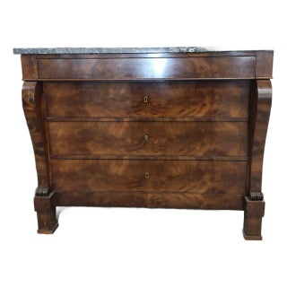 19th Century French Empire Mahogany Commode With Marble Top For Sale