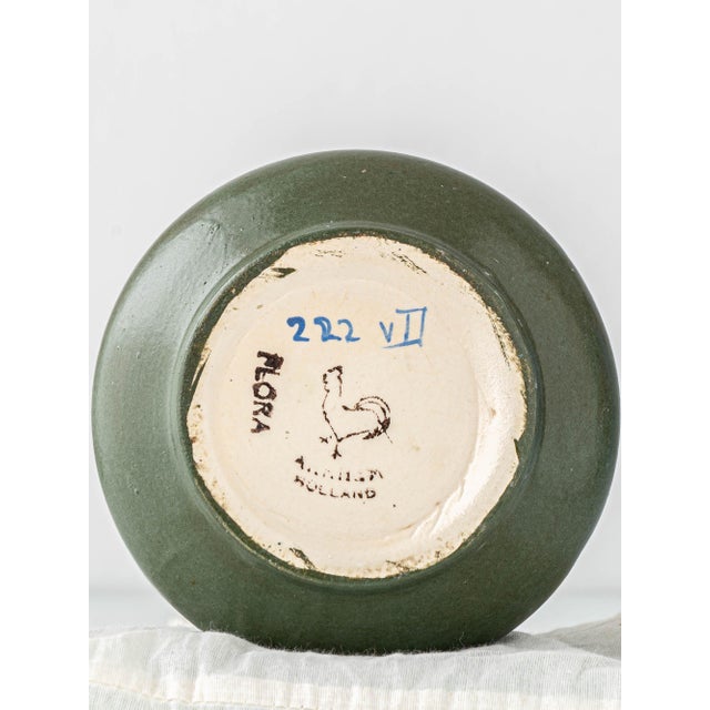 Green Art Nouveau Ceramic Table Lamp by Arnhem, 1920, with New Silk Lampshade, 1890s For Sale - Image 8 of 18