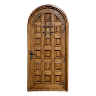 Handcrafted Solid Wood Rustic Arched Door – Custom Spanish Colonial Design Made to Order For Sale