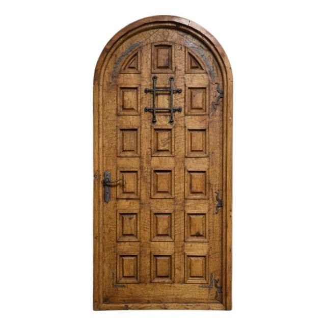 Handcrafted Solid Wood Rustic Arched Door – Custom Spanish Colonial Design Made to Order For Sale