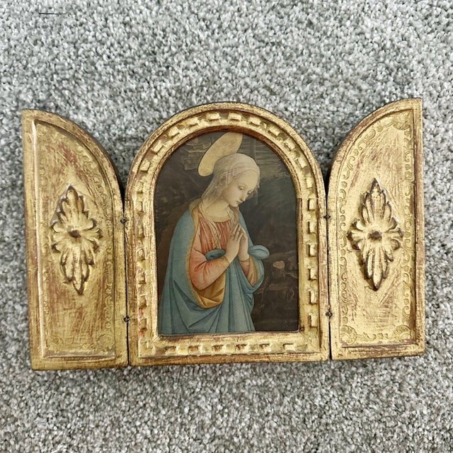 1950s Florentine Wood Pieces; Box, Triptych - Set of 3 For Sale - Image 11 of 11