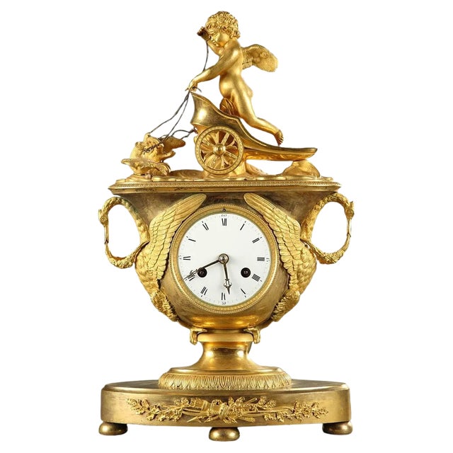Early 19th-Century Empire Mantel Clock with Cupid in a Chariot For Sale