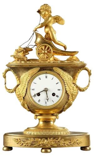 Early 19th-Century Empire Mantel Clock with Cupid in a Chariot