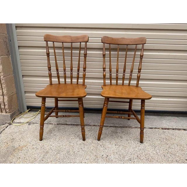 Late 20th Century Set of Four Vintage Bistro Style Solid Maple Spindle Back Dining Chairs For Sale - Image 10 of 10