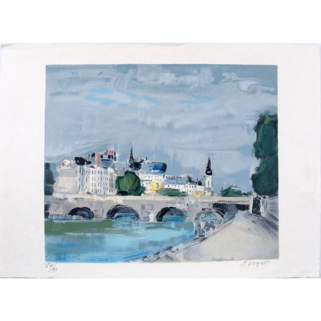 Impressionist "Bord De Fleuve" Impressionist Landscape of Riverside Paris, Lithograph on Paper by Jacques Voyet For Sale - Image 3 of 6