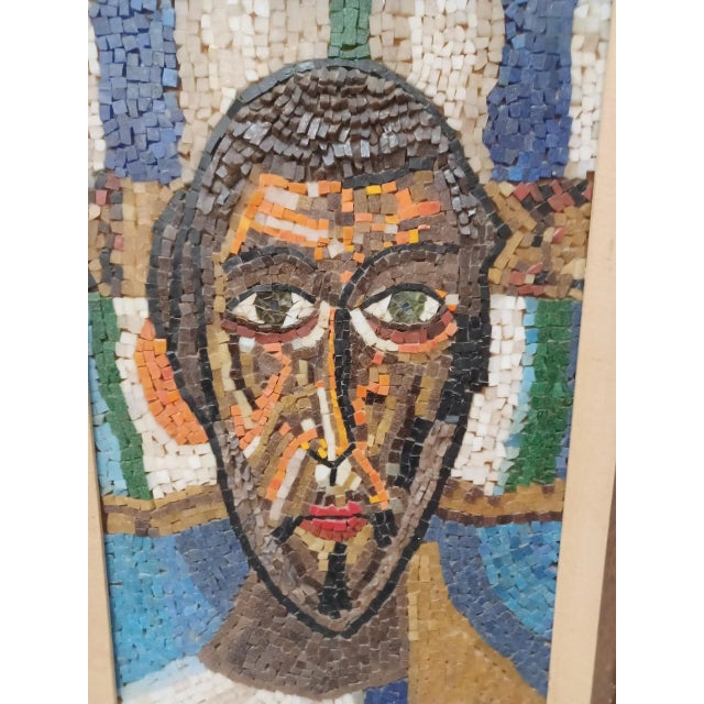 Boho Chic Vintage Mosaic Art of Man's Face on Wood For Sale - Image 3 of 5