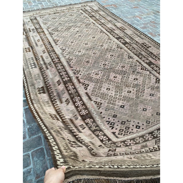 Maimana Kilim Area Rug, Handwoven Wool, 8x15, Mushroom & Chocolate For Sale - Image 12 of 12