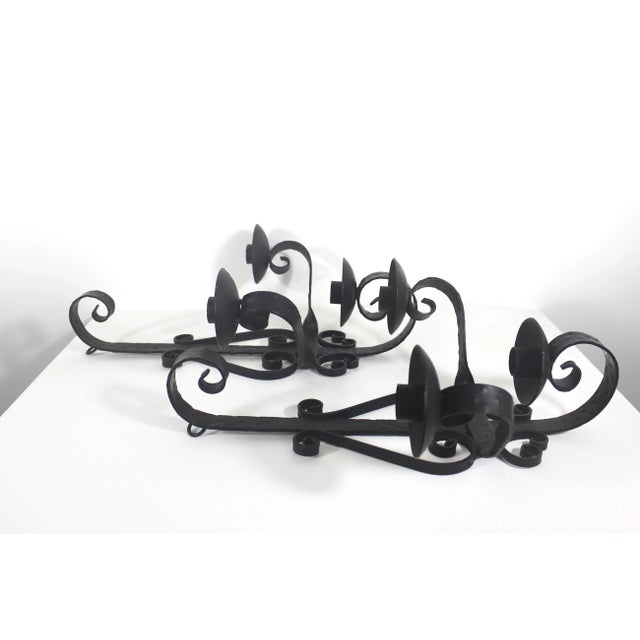 Vintage Spanish Hammered Wrought Iron Candle Sconces- A Pair For Sale - Image 6 of 10