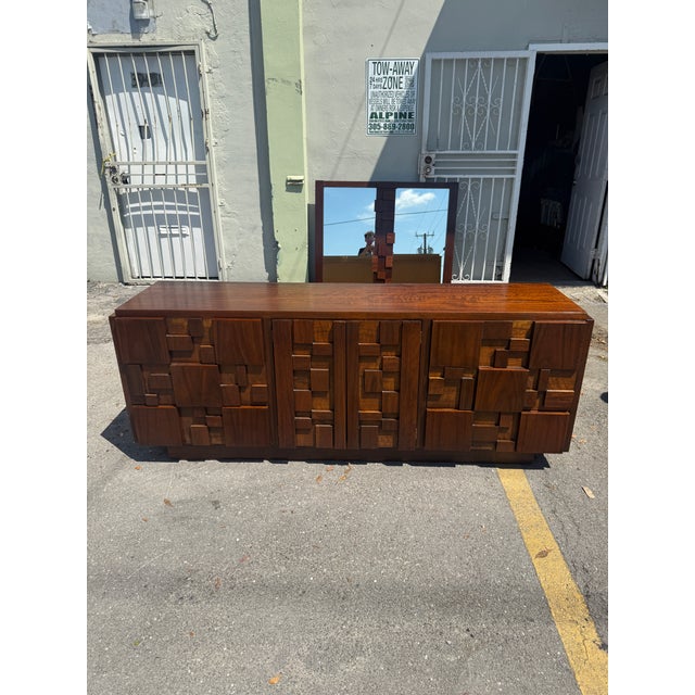 Brown 1970s Lane Stacatto Brutalist Long Chest Manner of Paul Evans For Sale - Image 8 of 12
