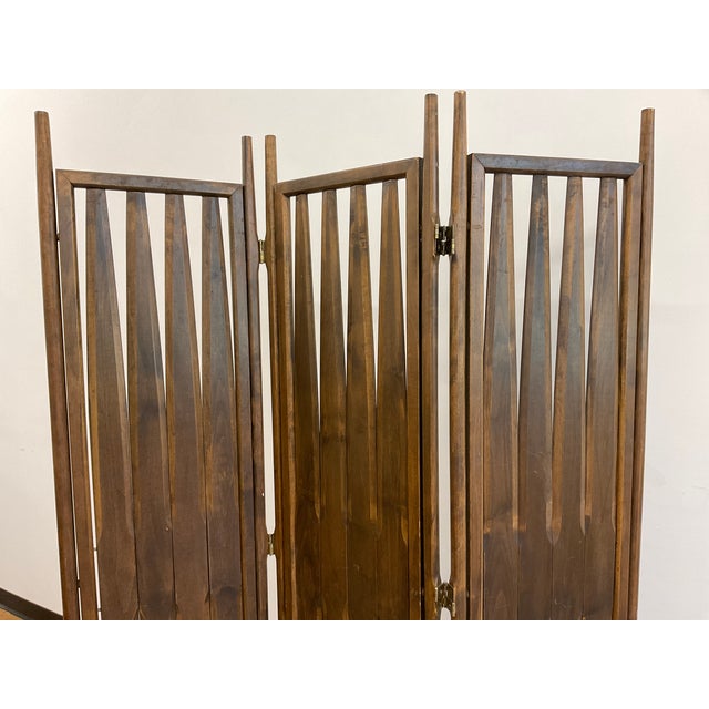 Vintage Walnut Three Panel Geometric Room Divider. For Sale - Image 15 of 18