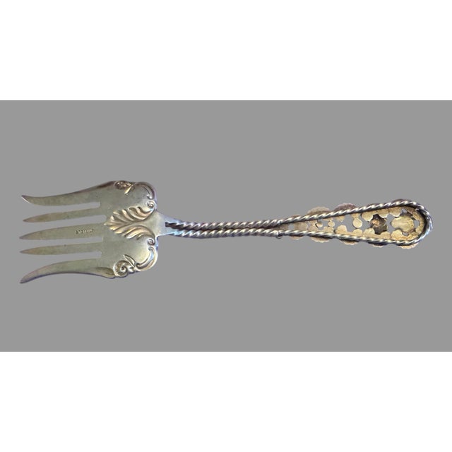 Antique Embossed Sterling Silver Enamel Decorated Serving Fork In good original condition showing some typical age-...