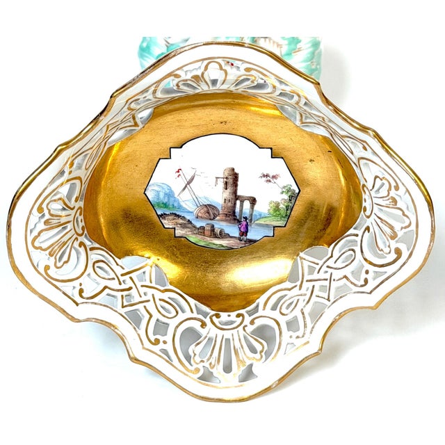 White Pair KPM Berlin Rococo Revival Porcelain Figural Tazza, Reticulated Gilt Bowls For Sale - Image 8 of 18