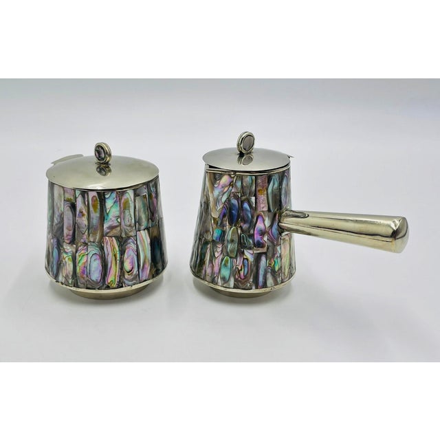 1960s Mexican Alpaca & Abalone Sugar and Creamer Set, Mexican Modernism, by LHG For Sale In Los Angeles - Image 6 of 18