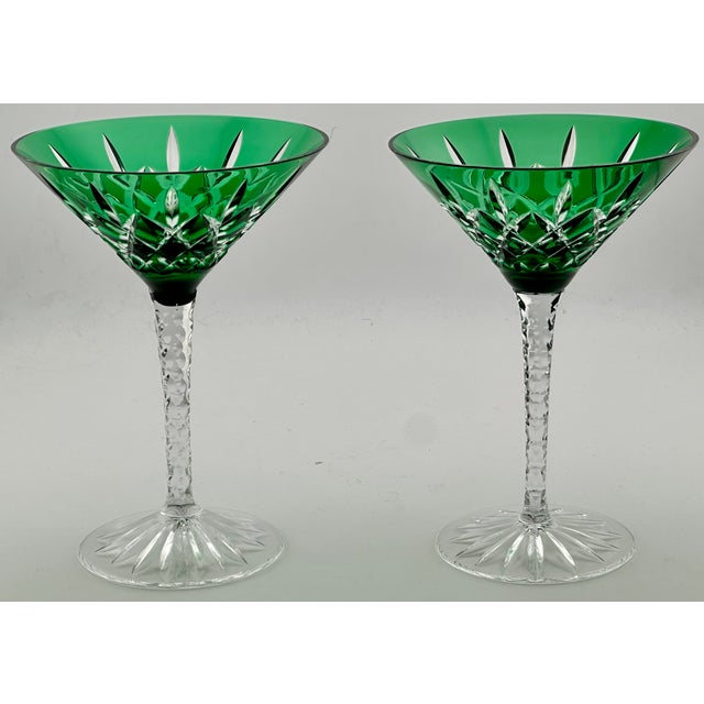Mid 20th Century Stunning Set of 5 Large Vintage Mid Century 2 Color Overlay Deep Hand Cut to Clear Martini & Wine Glasses For Sale - Image 15 of 18