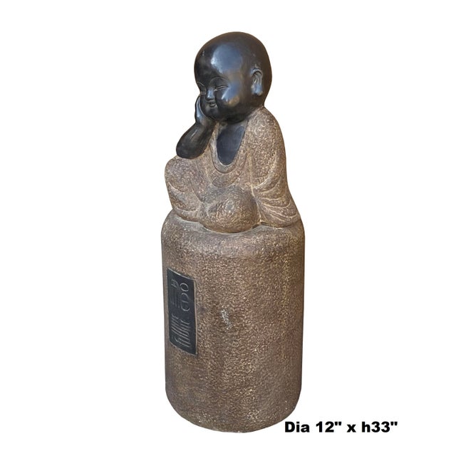 Chinese Oriental Stone Sitting Zen Pole Stand Lohon Monk Figure Chairish